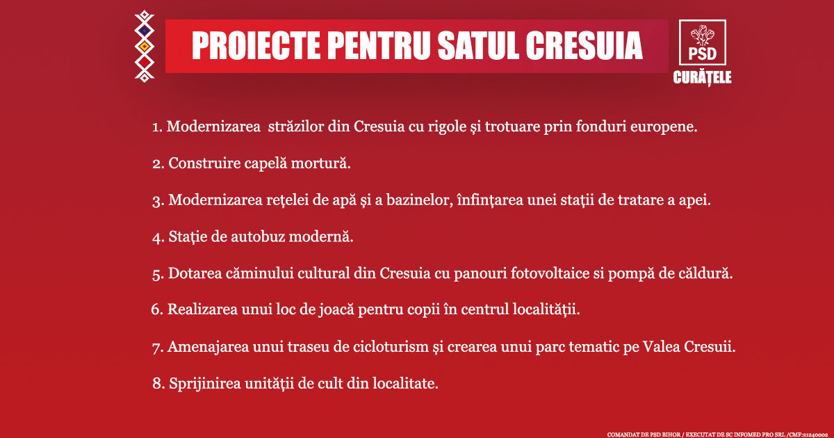 Proiecte pentru satul Cresuia