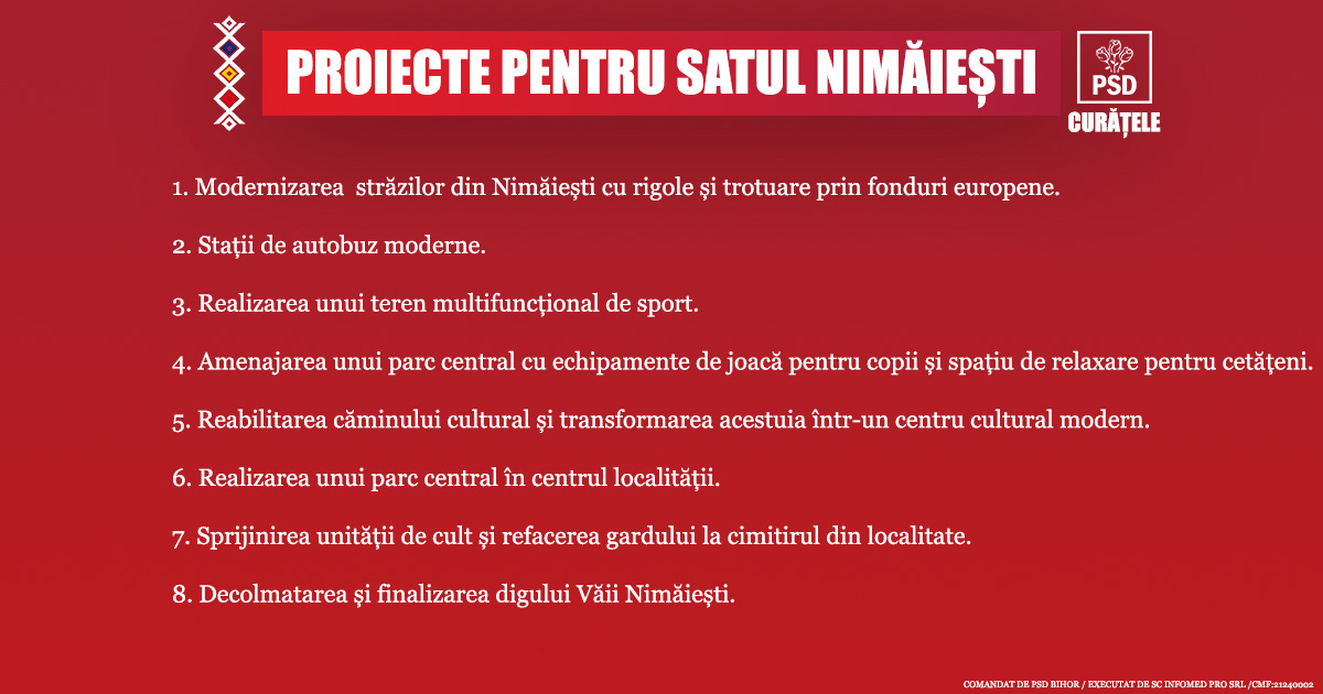 Proiecte pentru satul Nimăiești